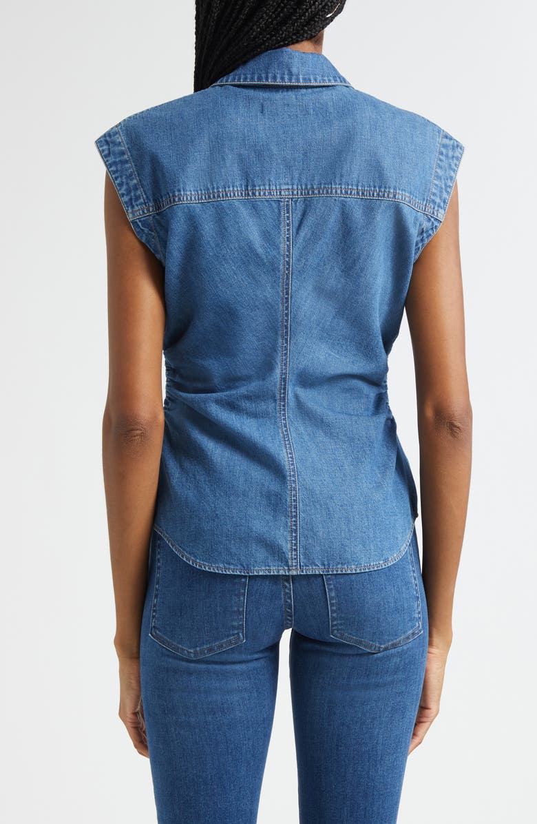 Veronica Beard Sera Center Ruched Sleeveless Denim Button-Up Shirt, Alternate, color, Serendipity
