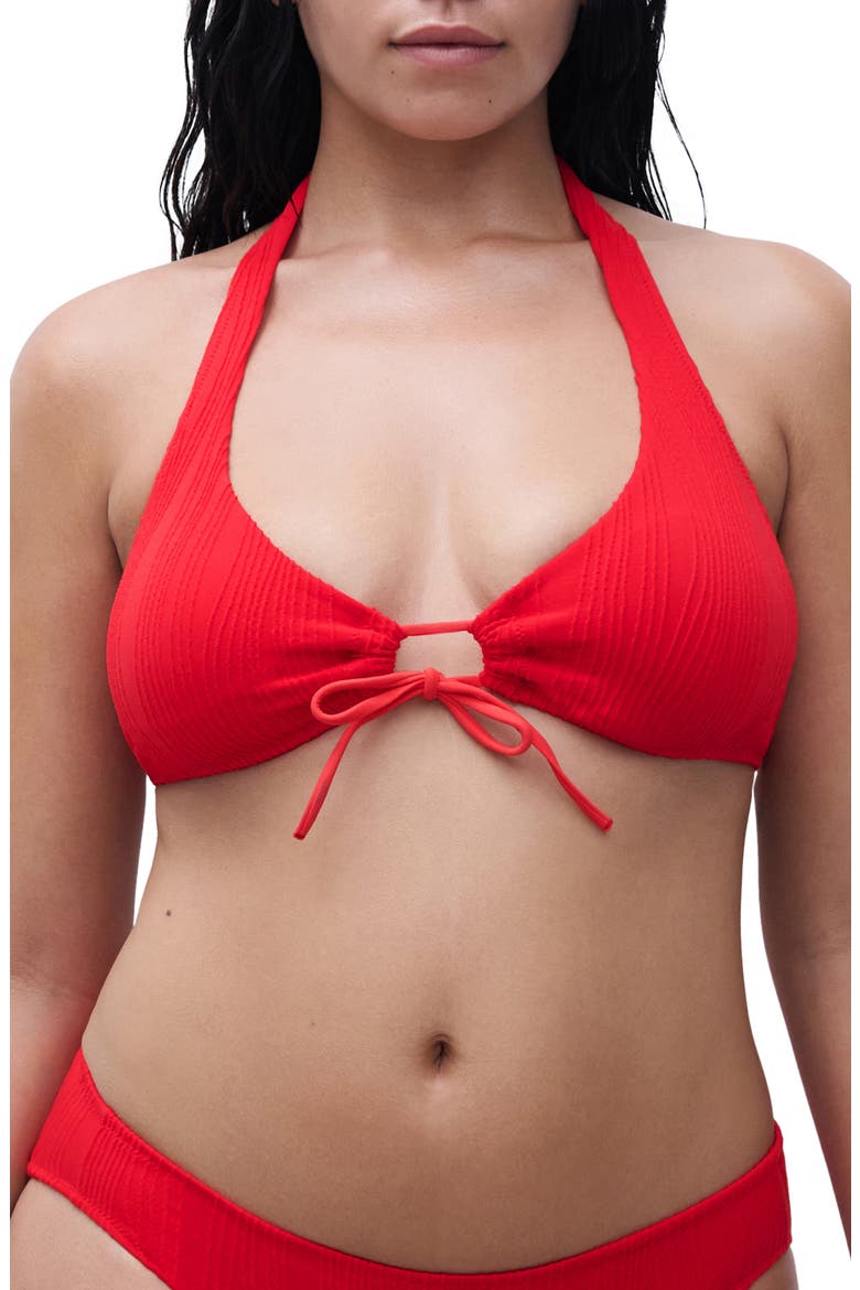 Textured Tie Front Bikini Top, Main, color, CHERRY RED
