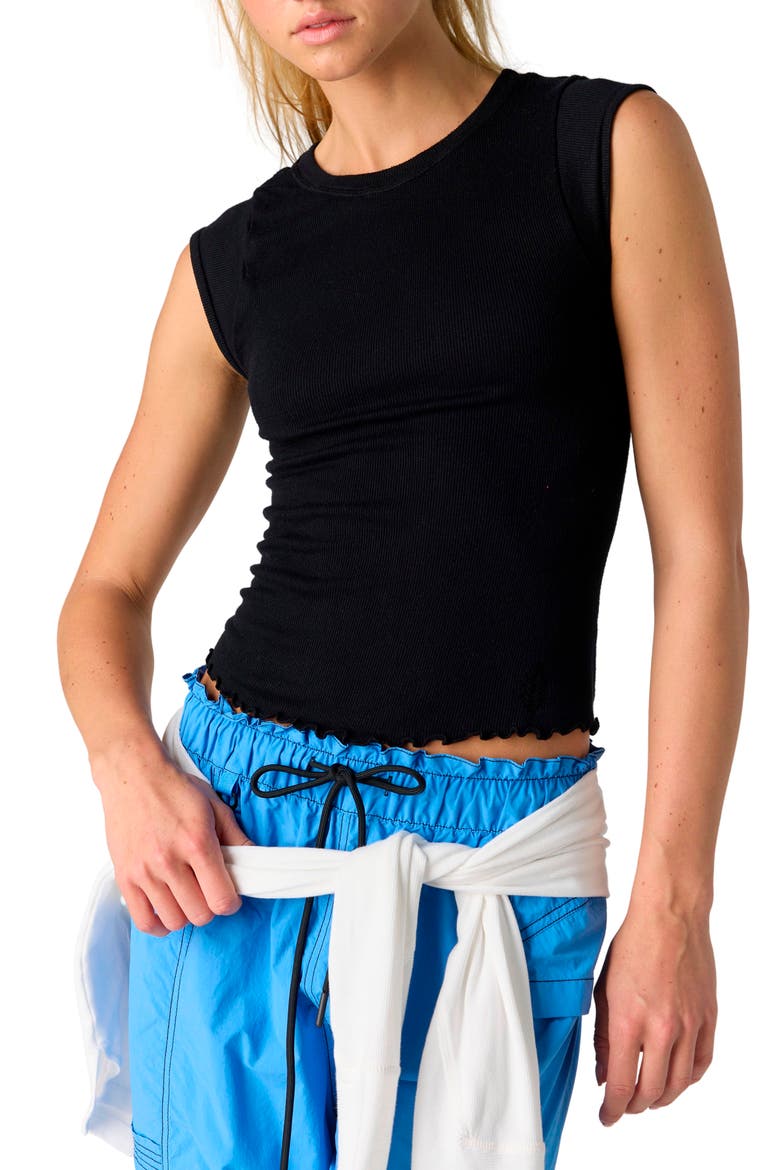 Double Point Short Sleeve Ribbed T-Shirt, Main, color, BLACK