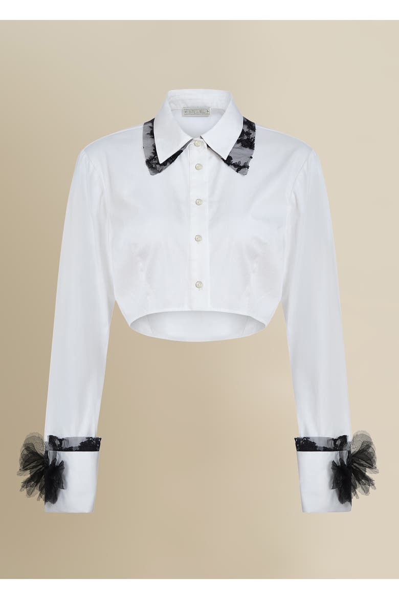 Raven Cropped Lace-Trim Poplin Shirt, Alternate, color, White