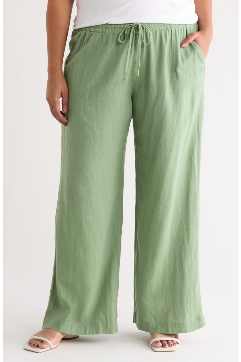 Linen Blend Drawstring Pants, Main, color, GREEN HEDGE