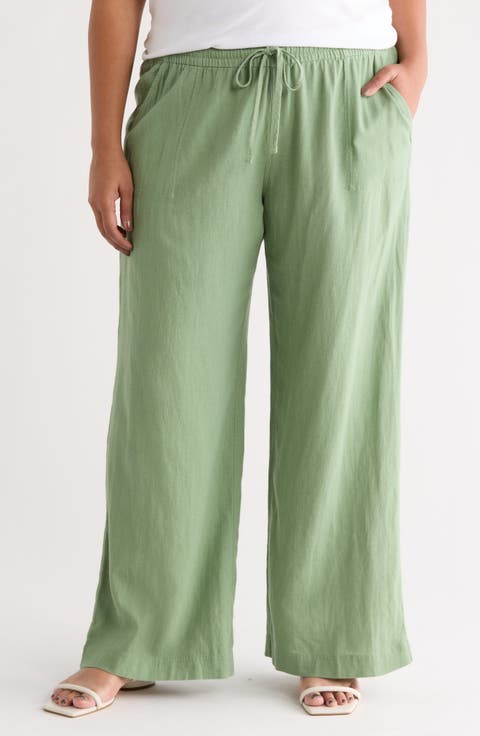 Linen Blend Drawstring Pants (Plus)