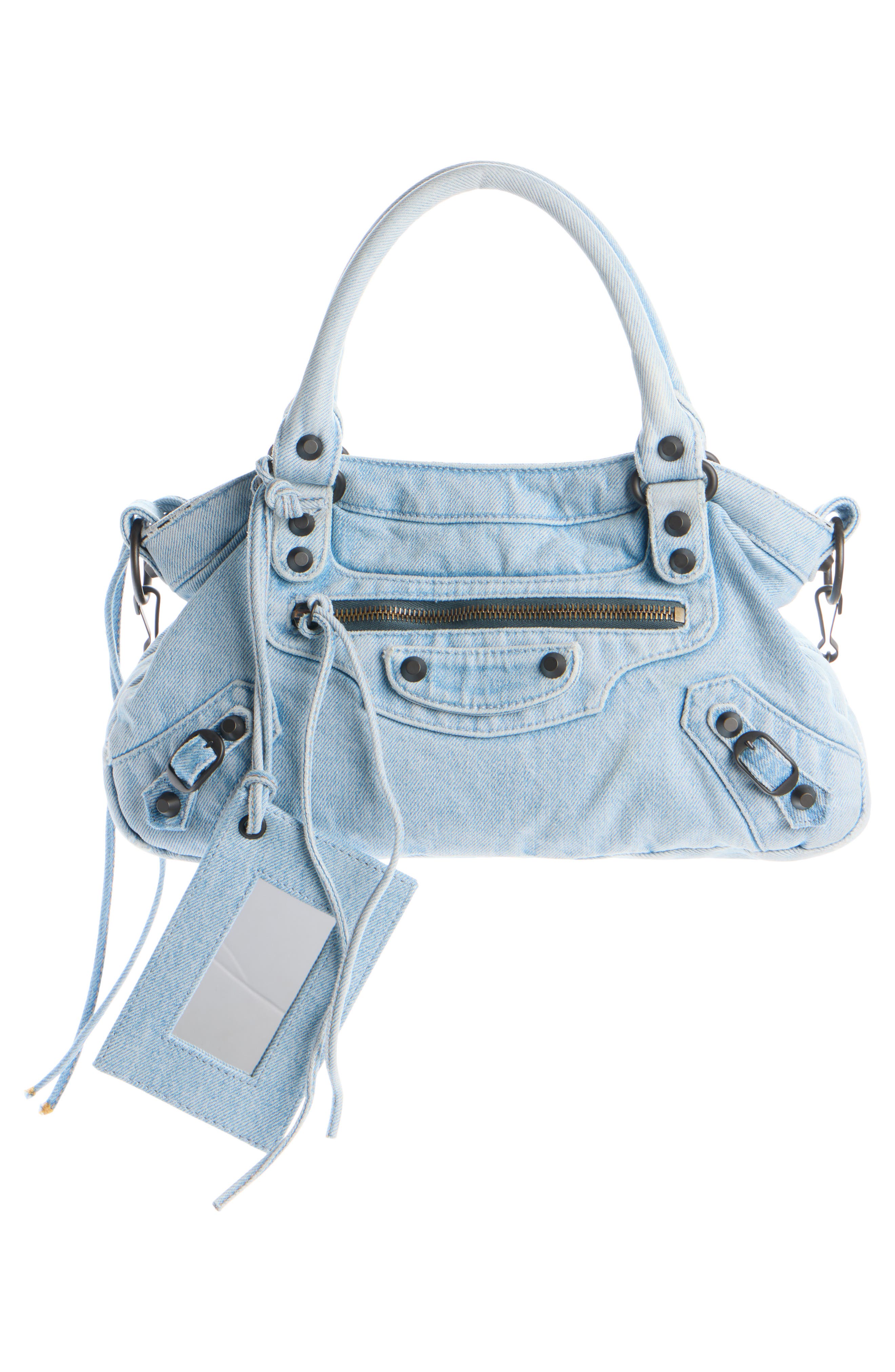 Balenciaga Le City First Denim Shoulder Bag, Alternate, color, 4836 Light Blue