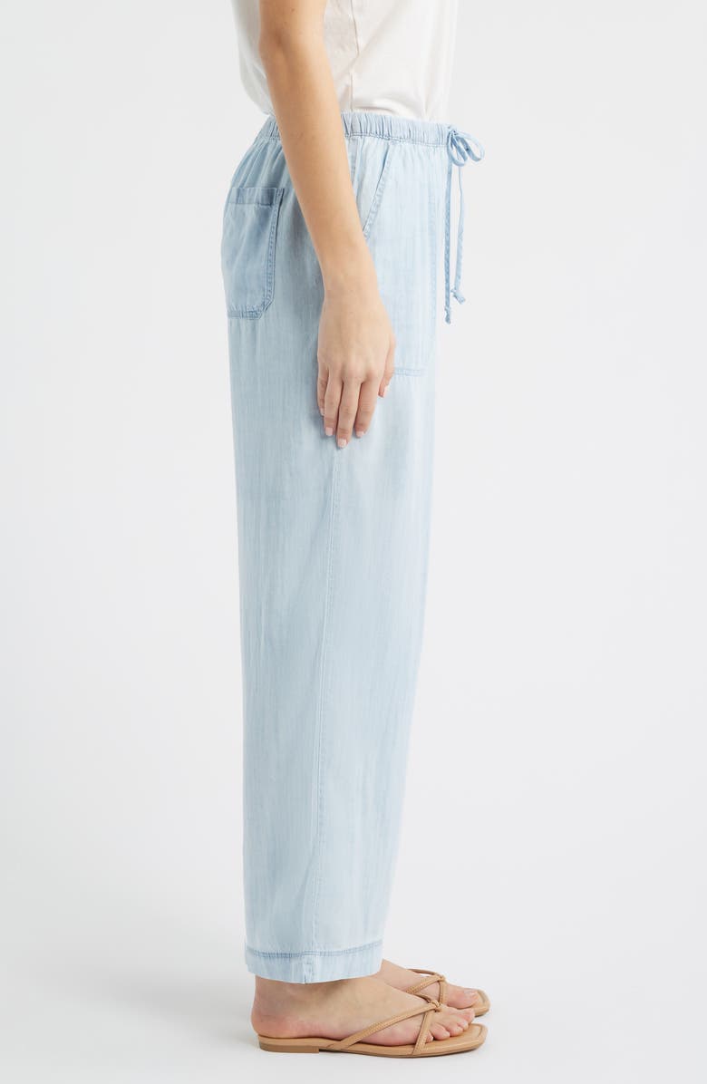 beachlunchlounge Asthin Chambray Drawstring Pants, Alternate, color, Bleach Wash
