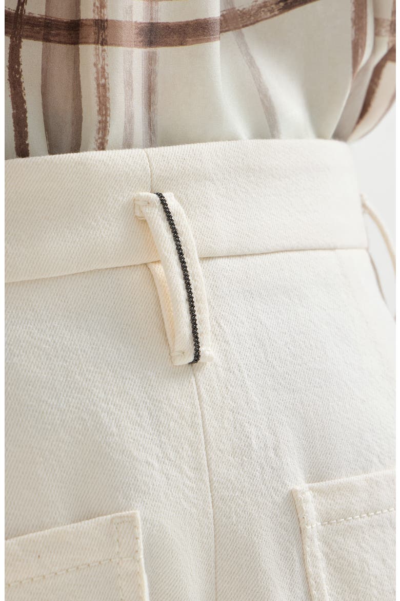 Dyed cotton and wool wrinkled denim five-pocket baggy trousers with monili, Alternate, color, Panama