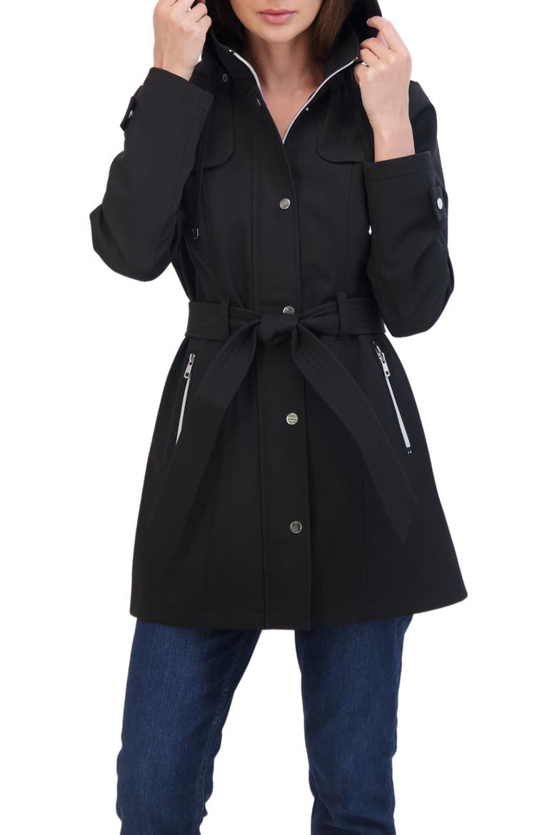 Water Resistant Hooded Softshell Jacket, Alternate, color, BLACK