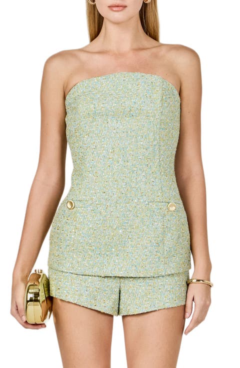 Metallic Tweed Strapless Top