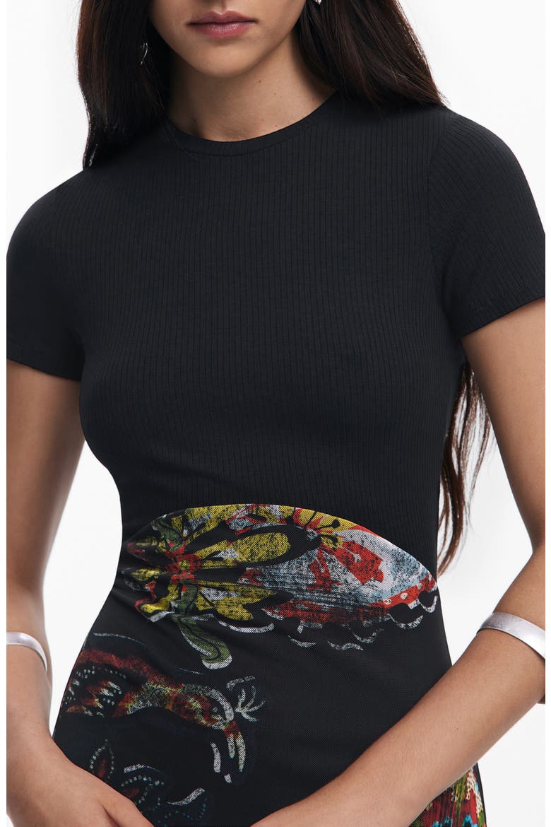 Mixed Media Midi Dress, Alternate, color, BLACK