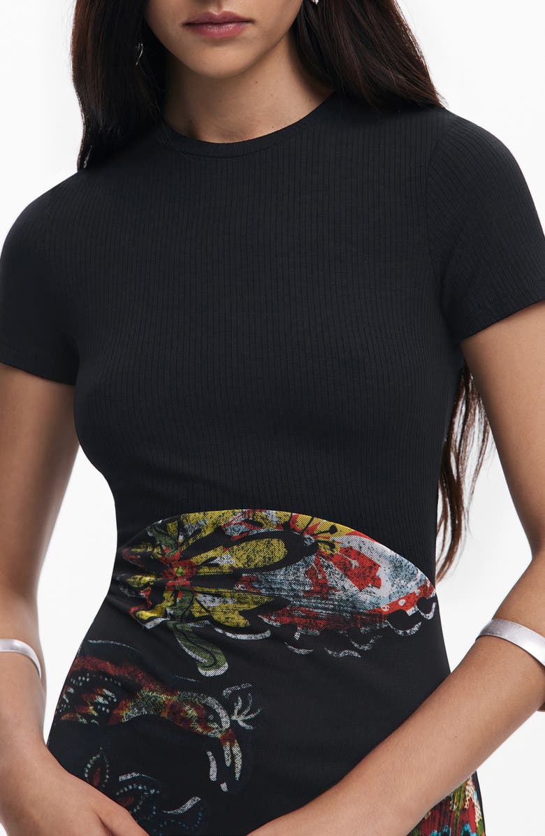 Desigual Mixed Media Midi Dress, Alternate, color,