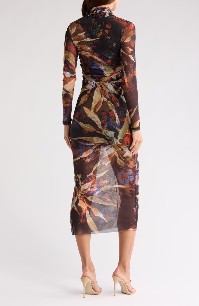 AllSaints Tia Tippi Long Sleeve Mesh Dress, Alternate, color, Rust Brown