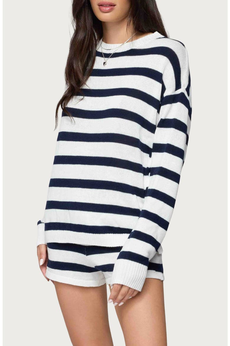 Amaris Stripe Oversize Cotton Sweater, Alternate, color, NAVY