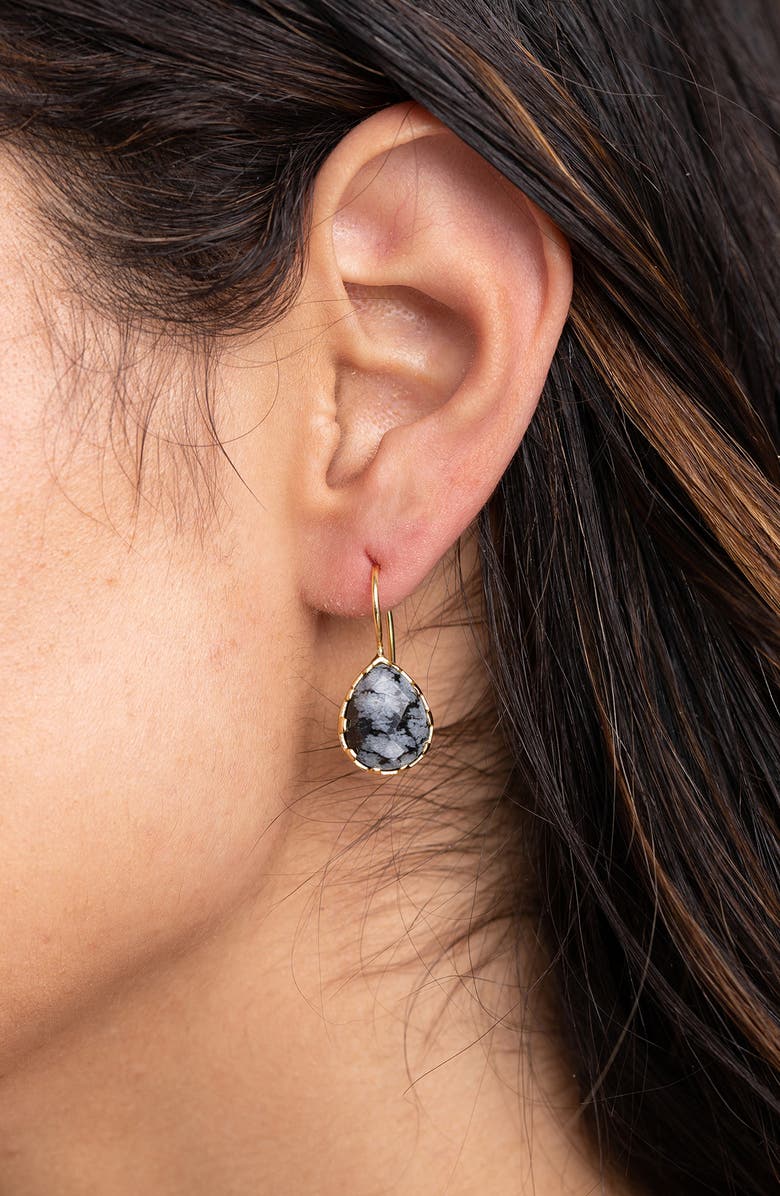 SAACHI Midnight Glow 14K Gold Plated Pear Agate Drop Earrings, Alternate, color, Black