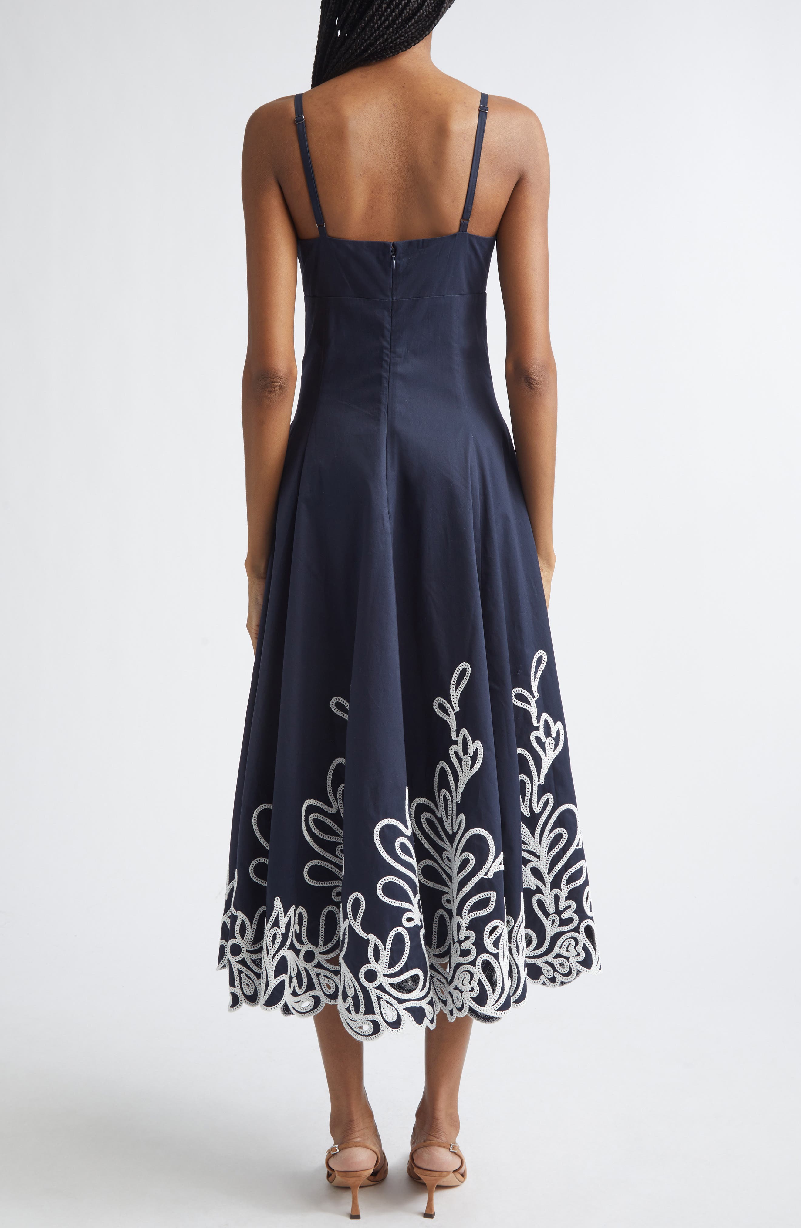 romantic afternoon embroidered midi dress blue Paisley Bloom Dama Crisp cotton poplin fabric Waist:31 Ann Taylor Black Silk Cat_Pants