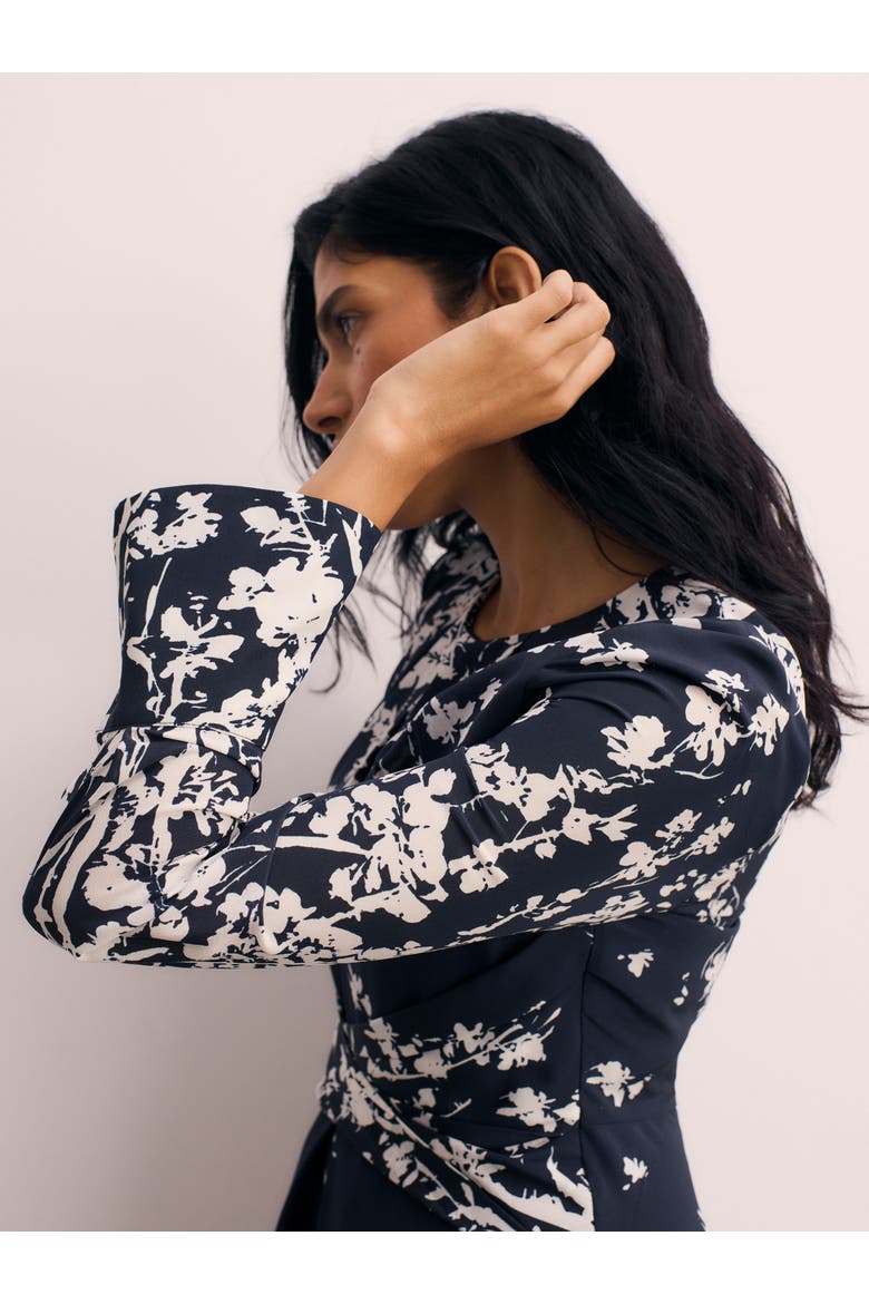 Rosaire Floral Print Dress, Alternate, color, Navy
