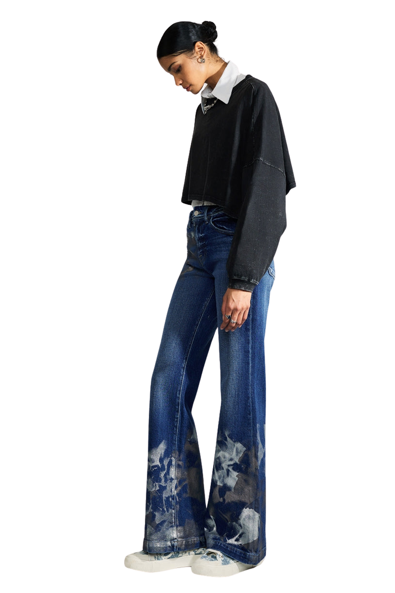 Rosaline Premier High Rise Holly Flare Jeans, Alternate, color, Dark Wash / Silver
