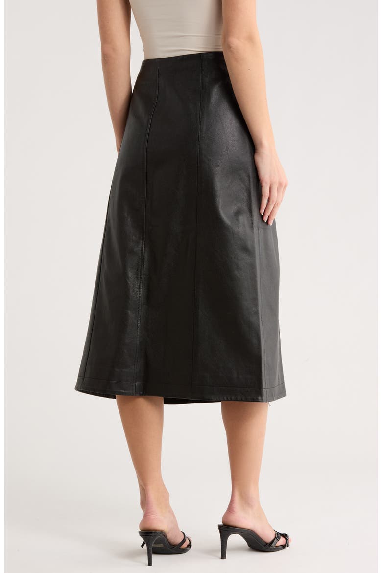 Button-Through Leather Skirt, Alternate, color, OBSIDIAN