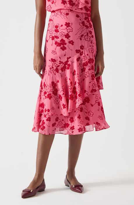 LK Bennett Rhoda Floral Tiered Georgette Midi Skirt