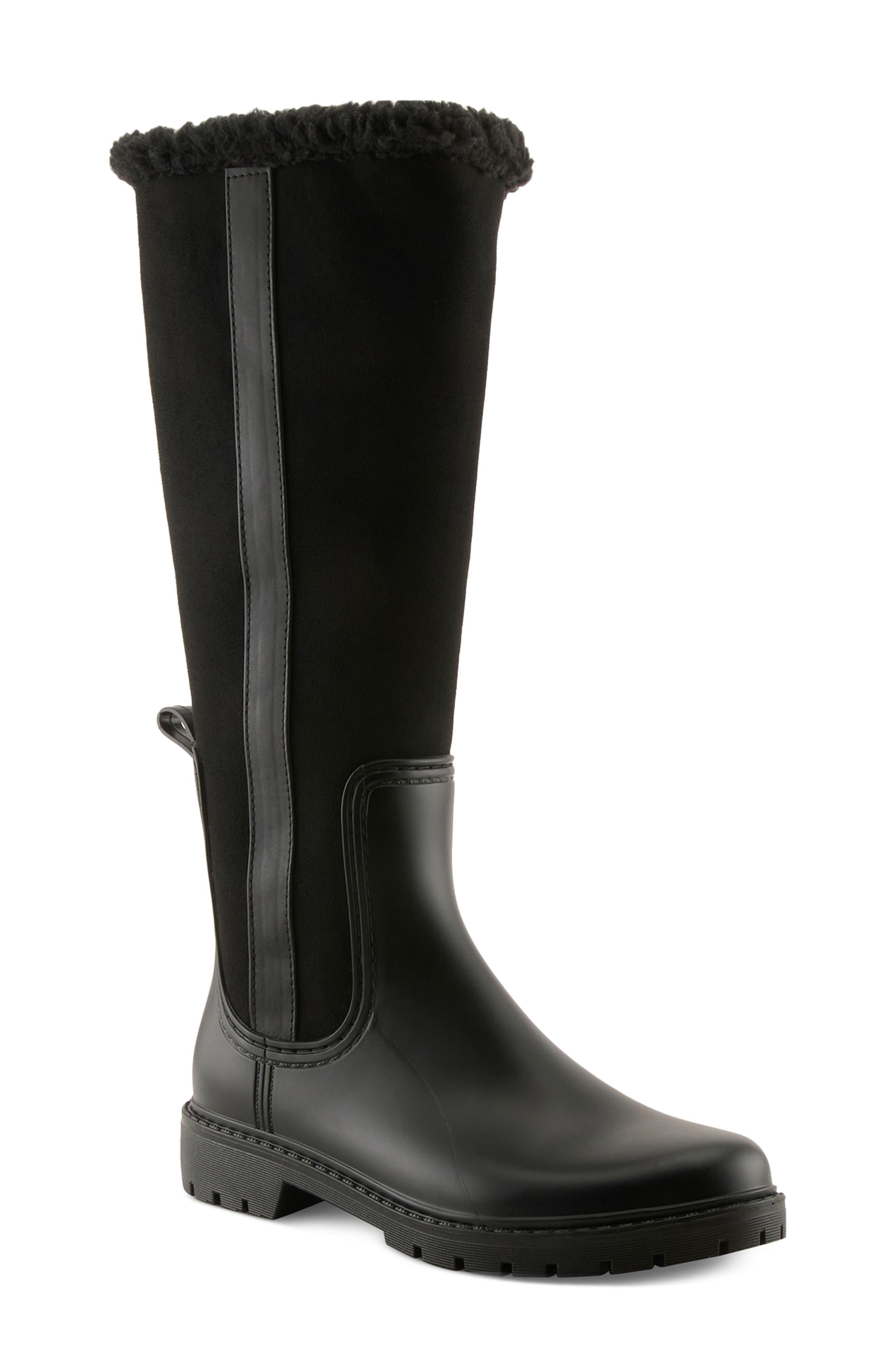 Azola Faux Fur Trim Knee High Boot, Main, color, BLACK