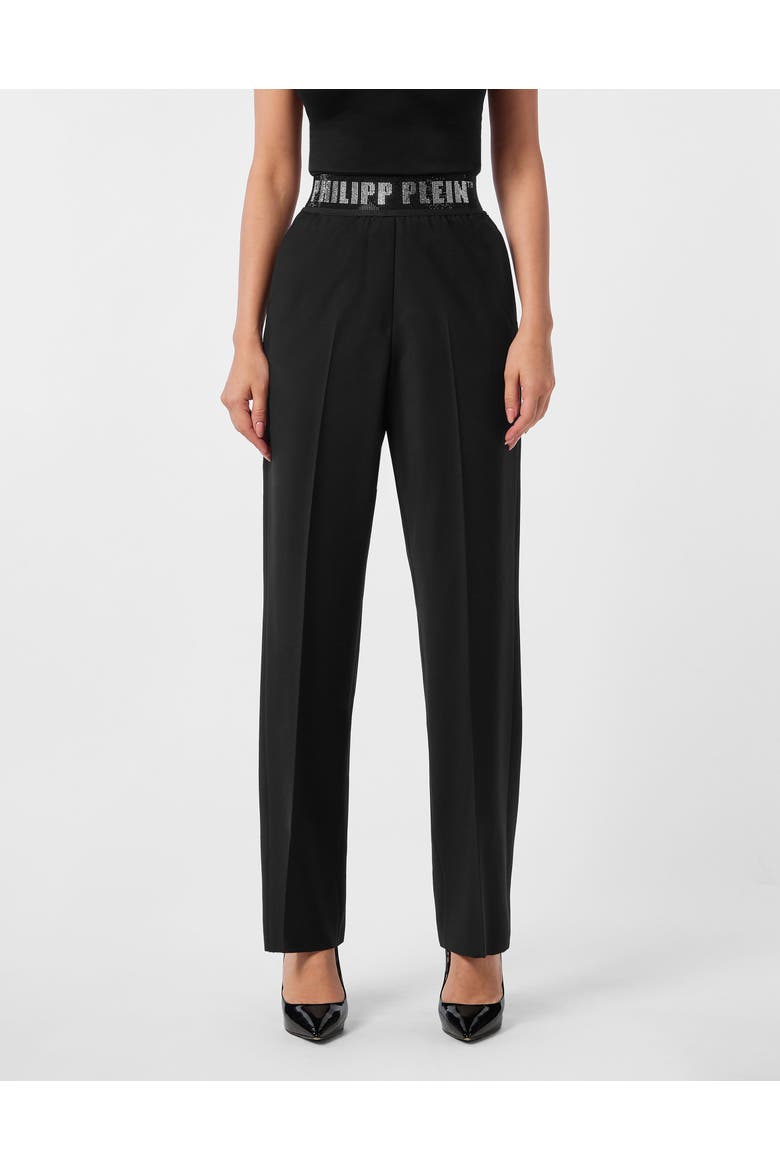 Wool Classic Trousers Elastic Band Crystal Women, Main, color, black