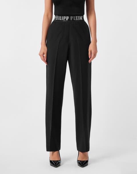 Wool Classic Trousers Elastic Band Crystal Women