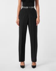 PHILIPP PLEIN Wool Classic Trousers Elastic Band Crystal Women