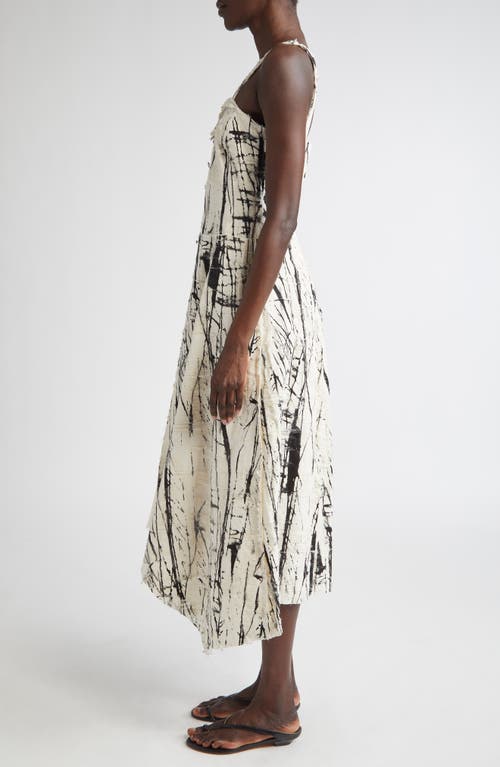 Jason Wu Collection Brushstroke Print Asymmetric Frayed Jacquard Dress In Calico/black