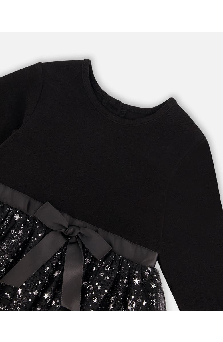 Deux par Deux Baby Girl's Bi-Material Dress With Glittering Tulle Skirt Black, Alternate, color, 