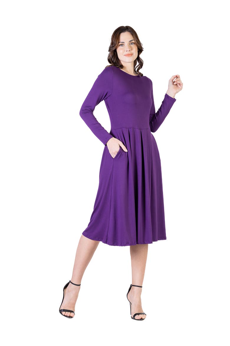 Petite Midi Fit N Flare Pocket Dress, Alternate, color, Purple