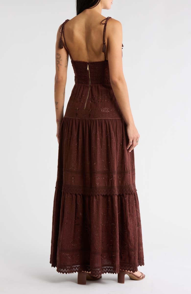 Alice + Olivia Minka Floral Embroidered Cutout Cotton & Linen Maxi Dress, Alternate, color, Mocha