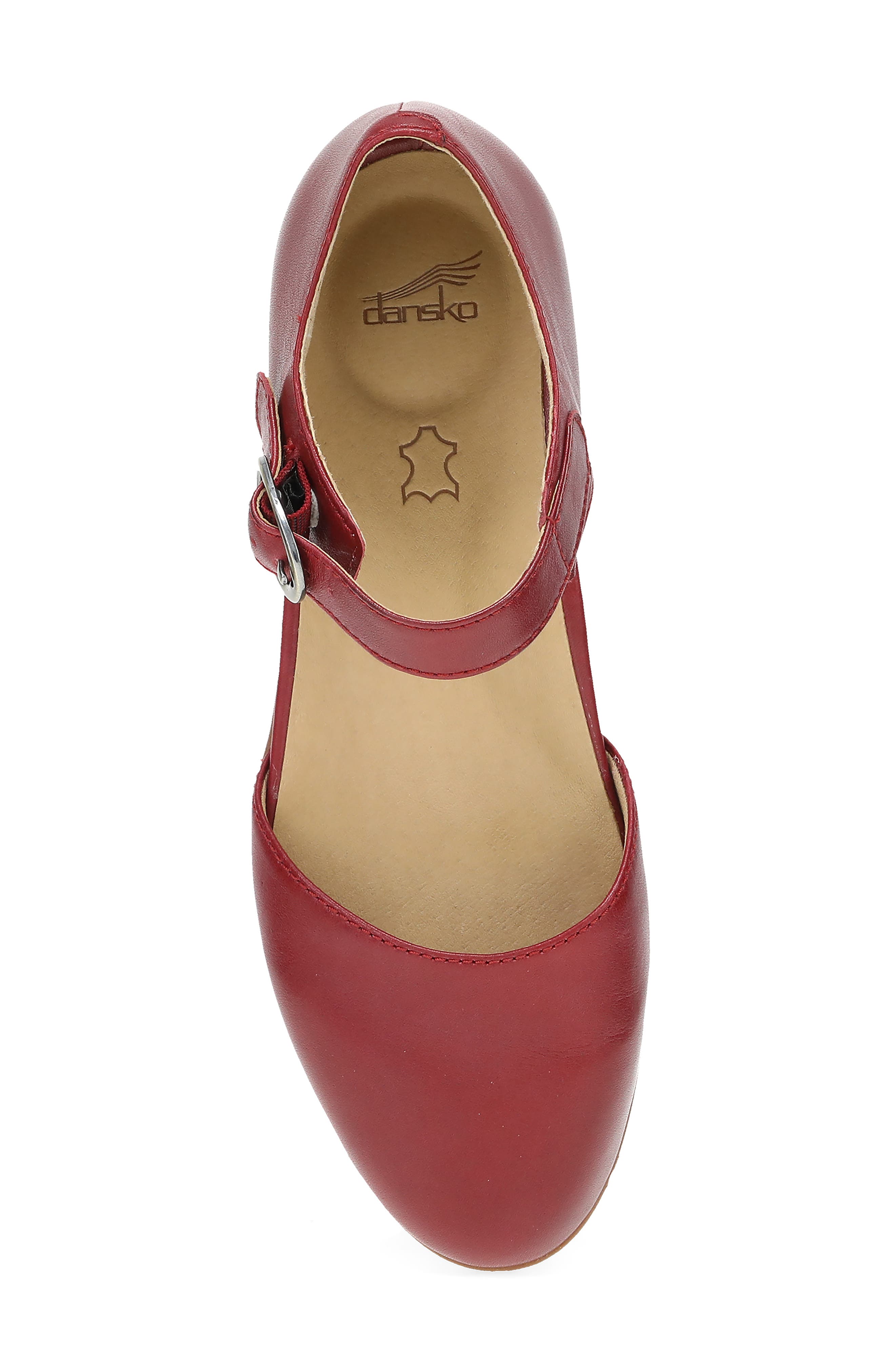 Dansko Liv Ankle Strap Flat, Alternate, color, Red Nappa