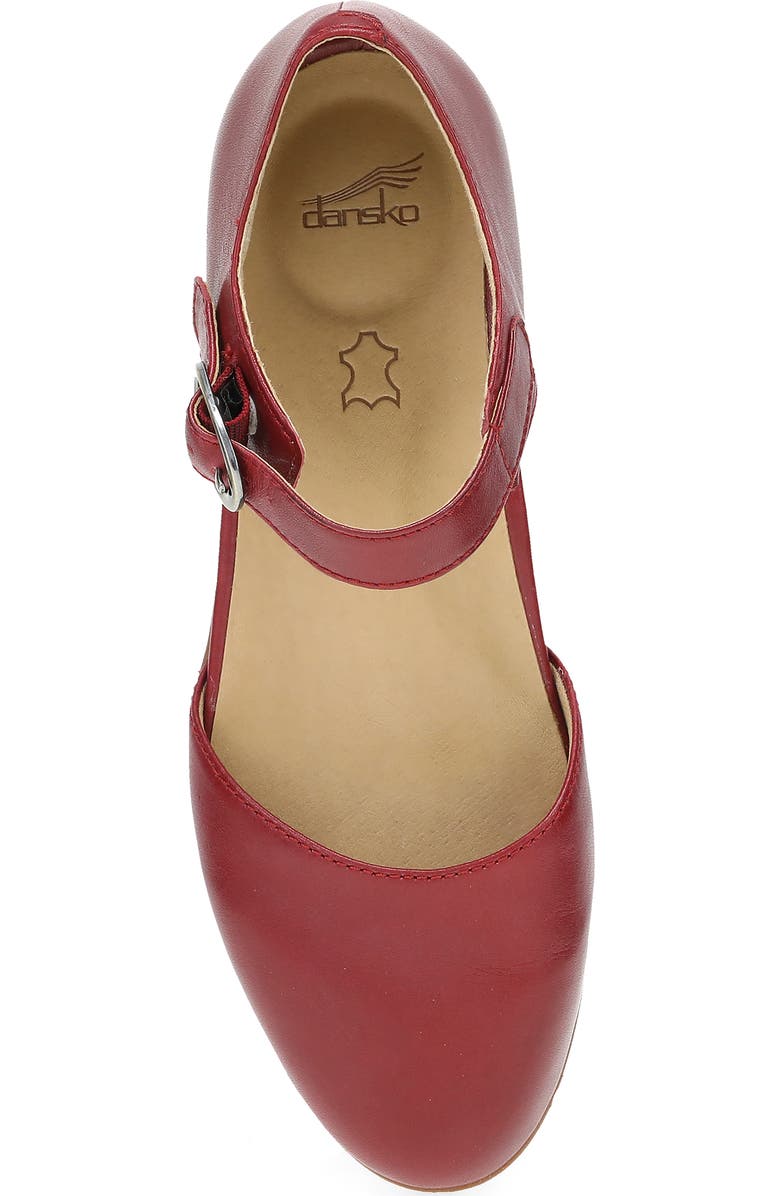 Dansko Liv Ankle Strap Flat, Alternate, color, Red Nappa