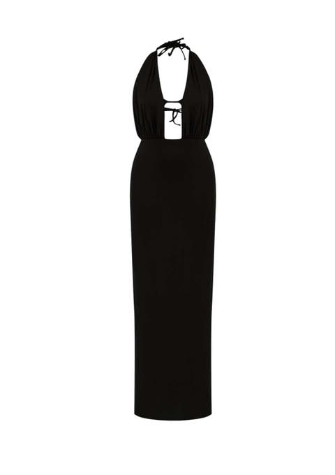 Siena Denim Maxi Dress - Elegant Halter Neck Cut-Out