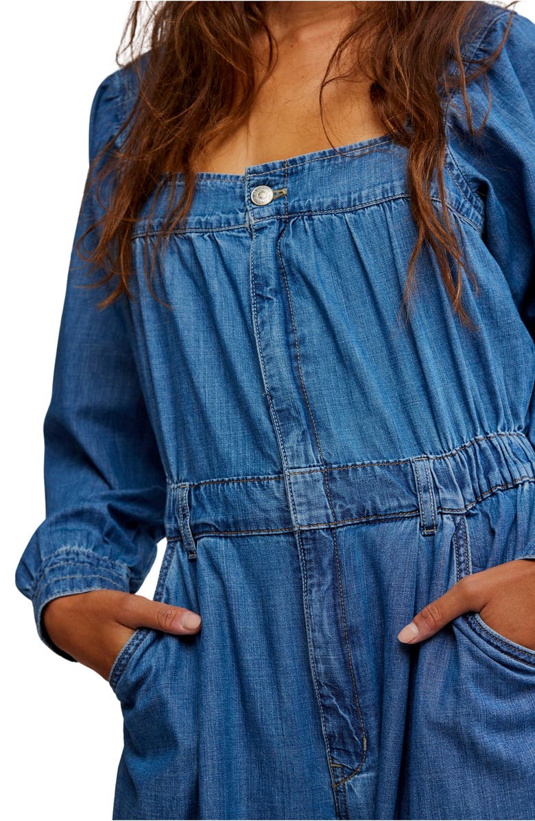 Free People Clara Long Sleeve Denim Jumpsuit, Alternate, color,