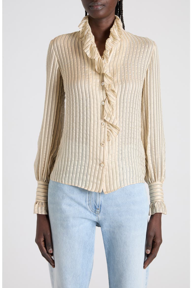 Metallic Stripe Silk Seersucker Shirt, Main, color, NATURAL MULTI