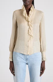Valentino Metallic Stripe Silk Seersucker Shirt
