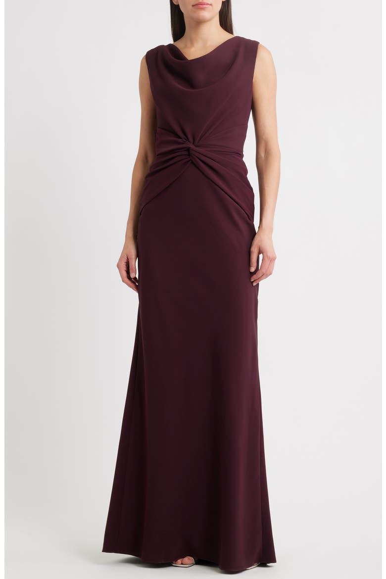 Gathered Waist Crepe Gown, Main, color, RUBY