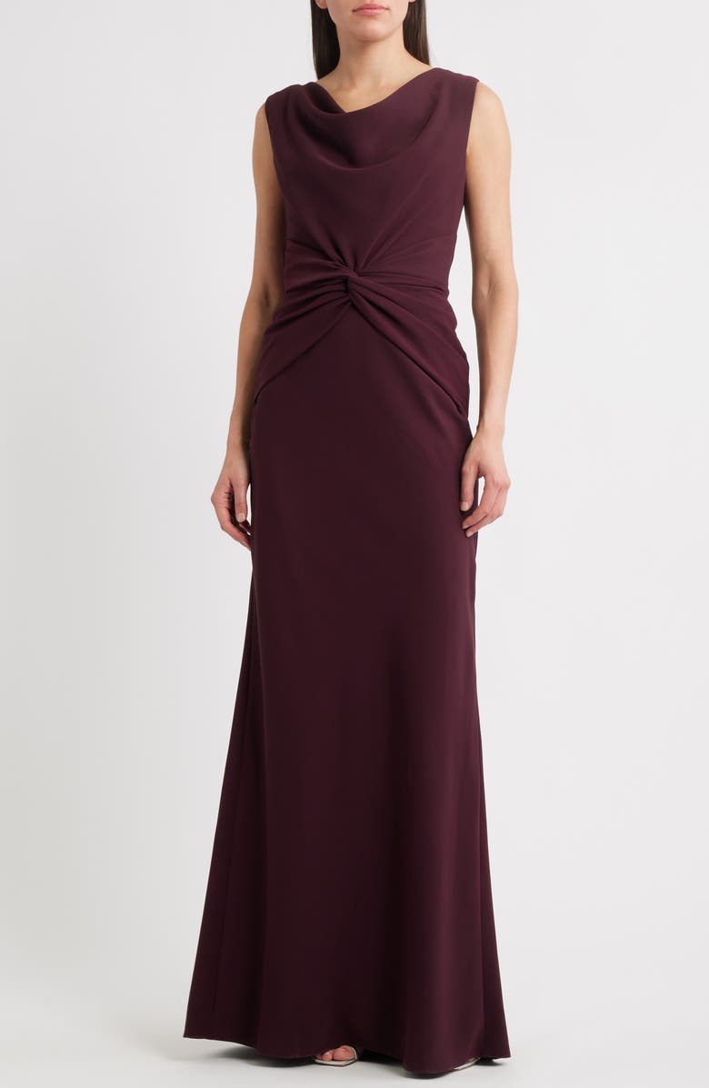 Amsale Gathered Waist Crepe Gown, Main, color, Ruby