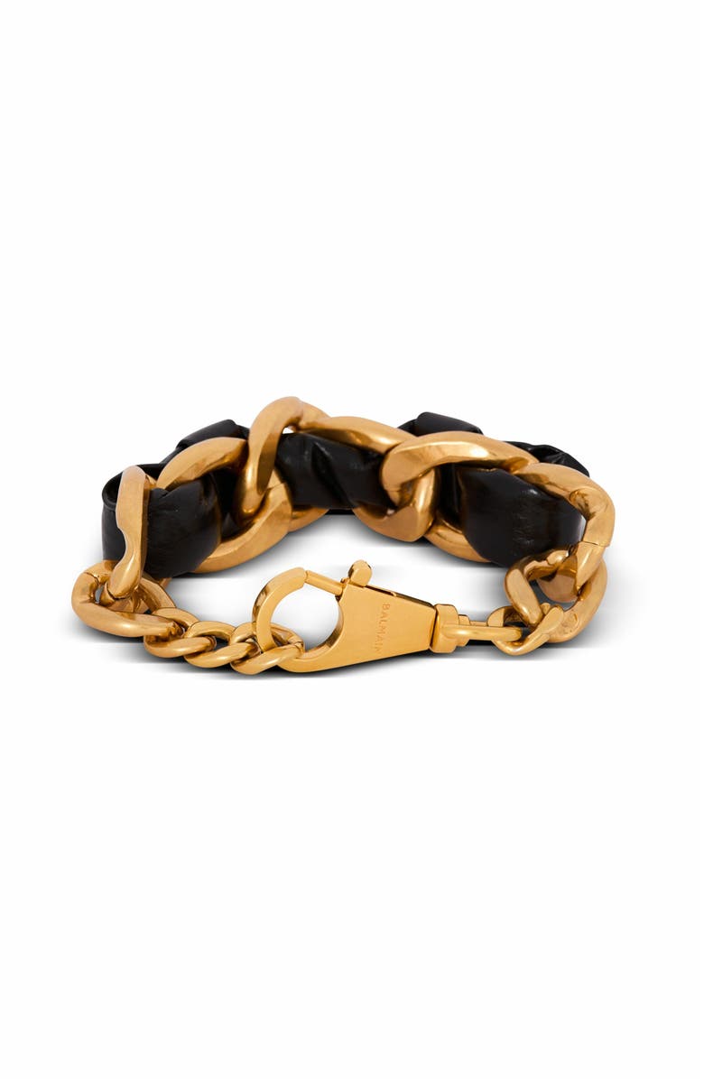 Balmain 1945 Soft Chain And Leather Bracelet, Alternate, color,