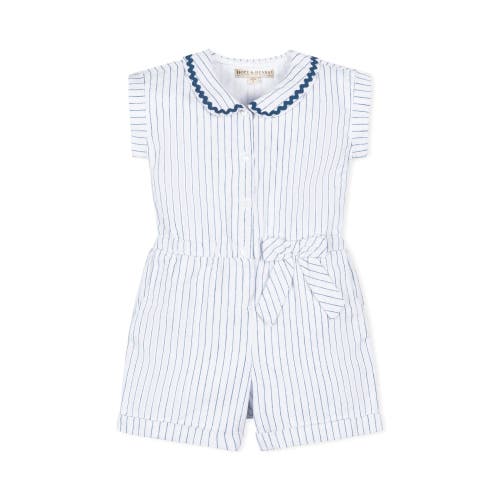 Hope & Henry Girls' Linen Collared Button Front Romper, Toddler In White Court Pinstripe