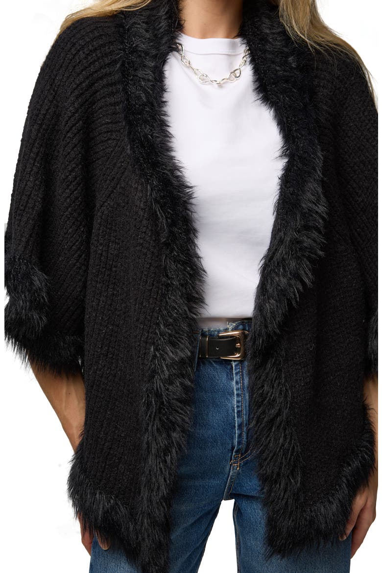 Faux Fur Trim Topper, Alternate, color, BLACK