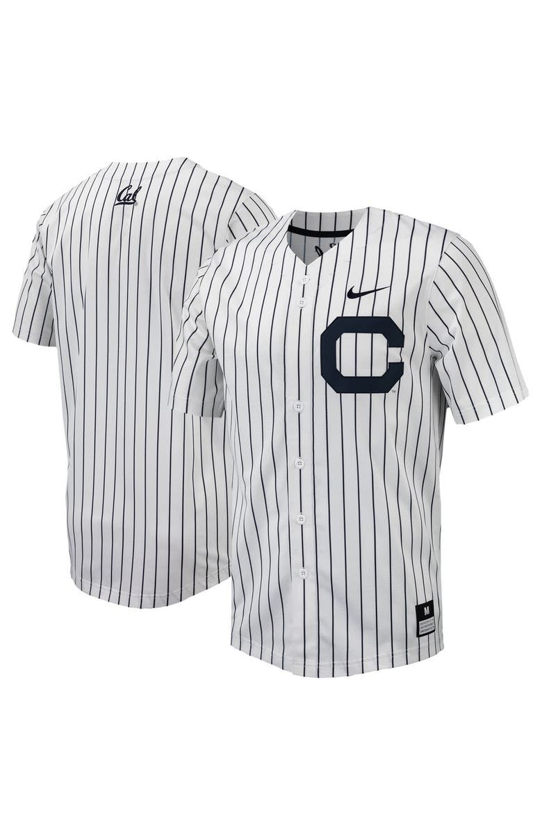 Nike Men's Nike White/Navy Cal Bears Pinstripe Replica Full-Button Baseball Jersey, Main, color, White