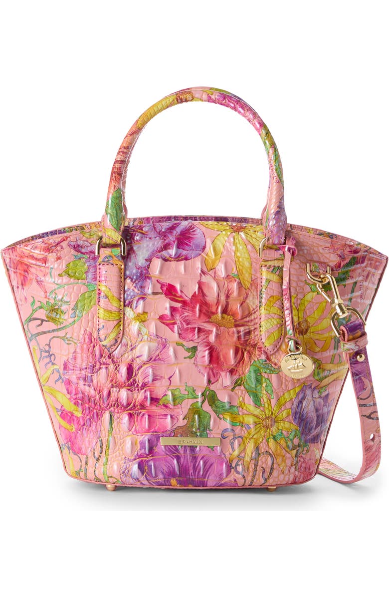 Brahmin Jenny Floral Print Croc Embossed Leather Satchel, Alternate, color,