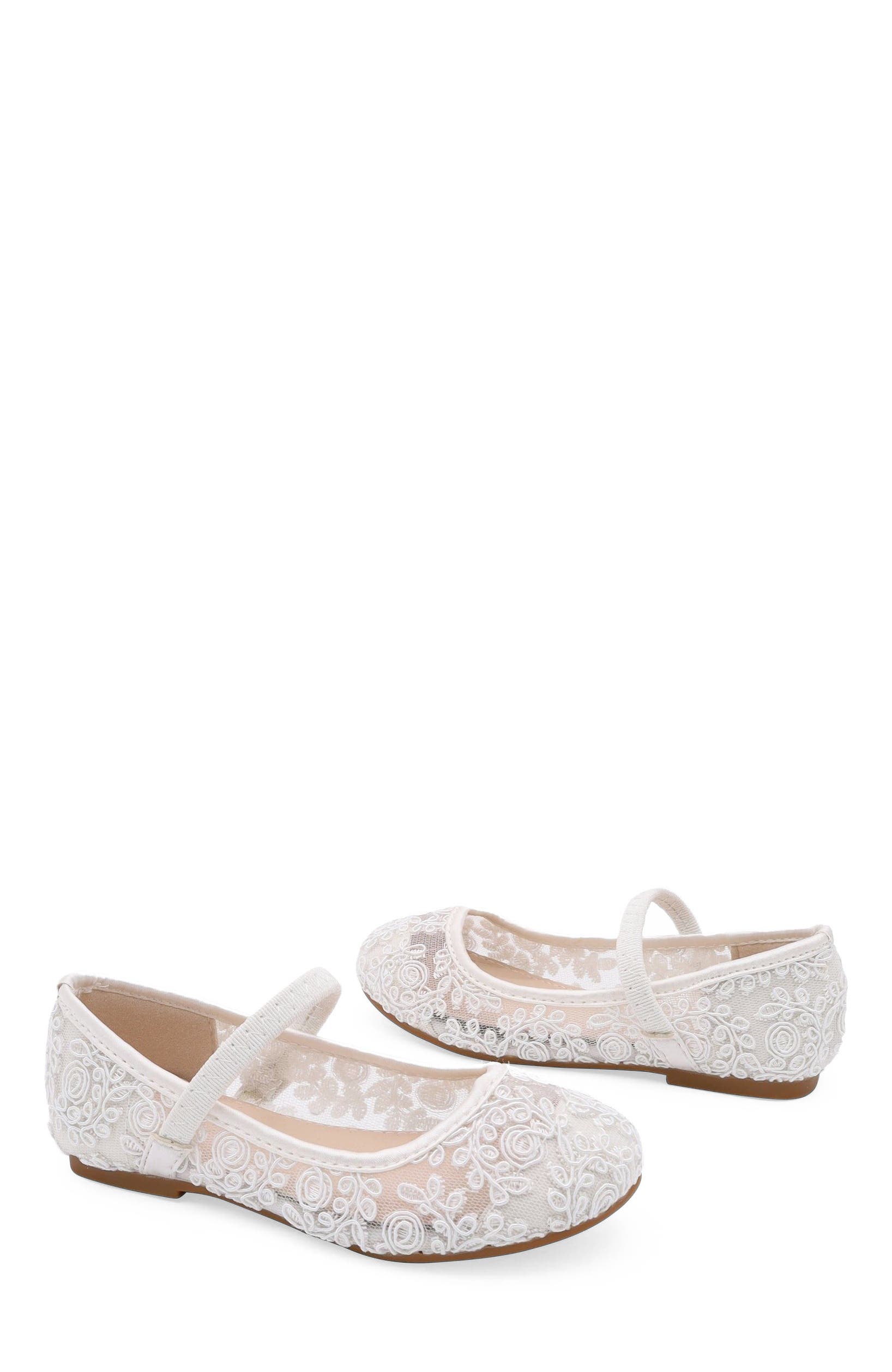 Pas Crochet Lace Mary Jane Flats, Alternate, color, White
