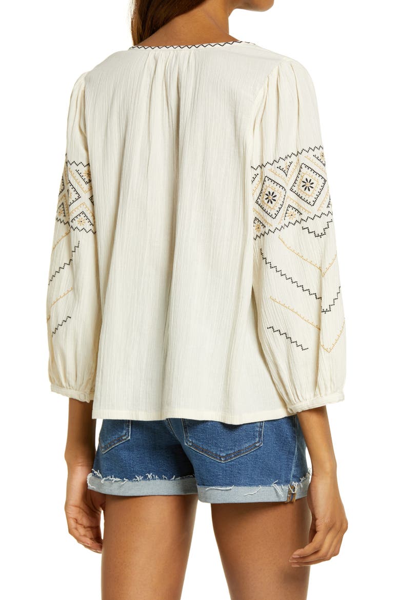 Embroidered Peasant Top, Alternate, color, ANTIQUE CREAM