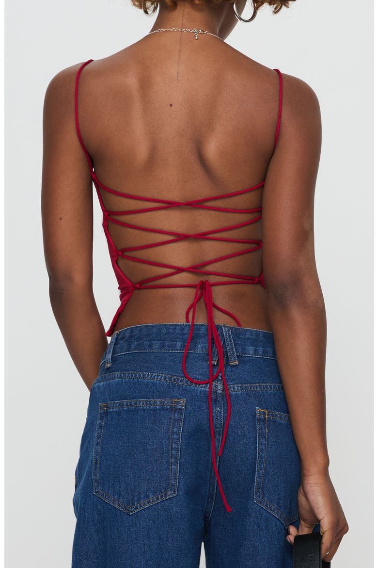 Elissa Lace-Up Back Camisole, Alternate, color, RED