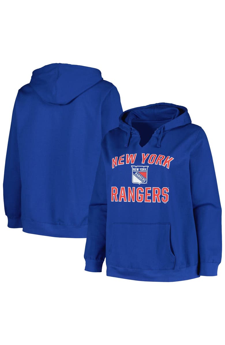 PROFILE Women's Profile Blue New York Rangers Plus Size Arch Over Logo Pullover Hoodie, Alternate, color, Blue