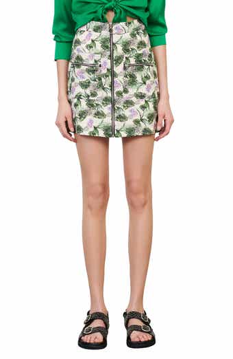 maje Zippered Print A-Line Miniskirt
