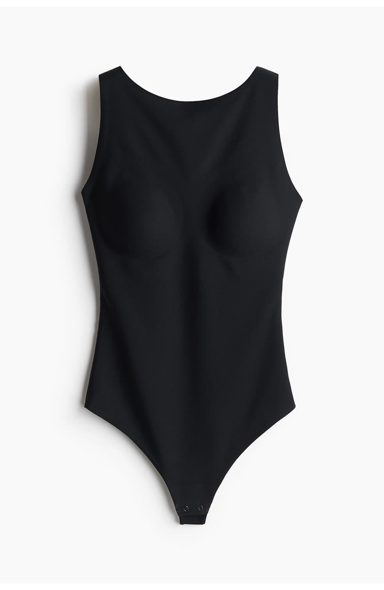 H&M Light Shape Microfibre Thong Body, Main, color, Black