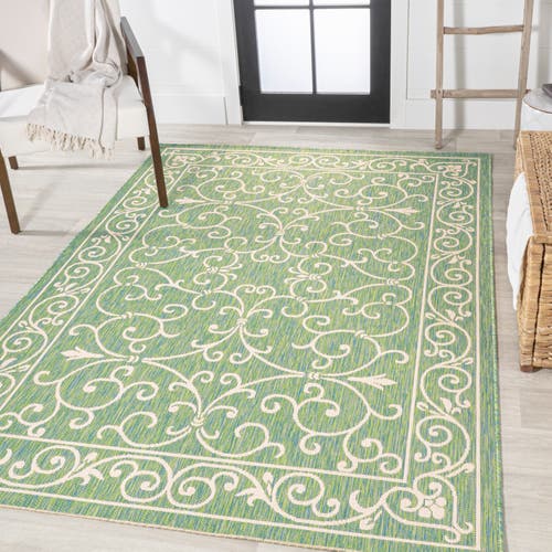 Jonathan Y Charleston Vintage Filigree Textured Weave Indoor/outdoor Area Rug In Green/ivory