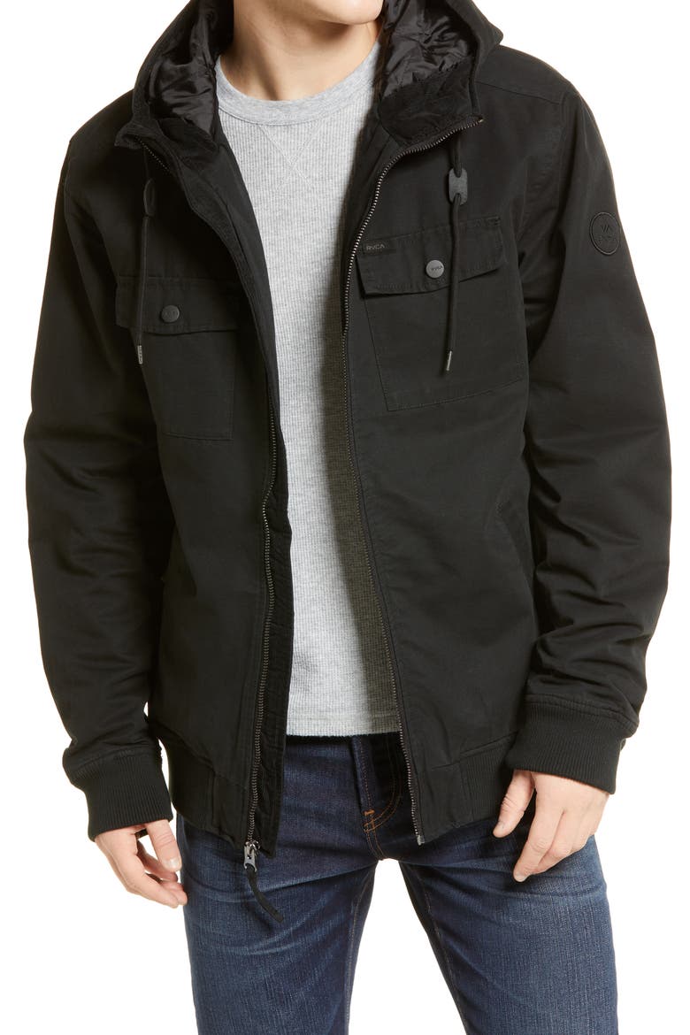 Men's Hooded Bomber 2 Waterproof Jacket, Main, color, RVCA BLACK